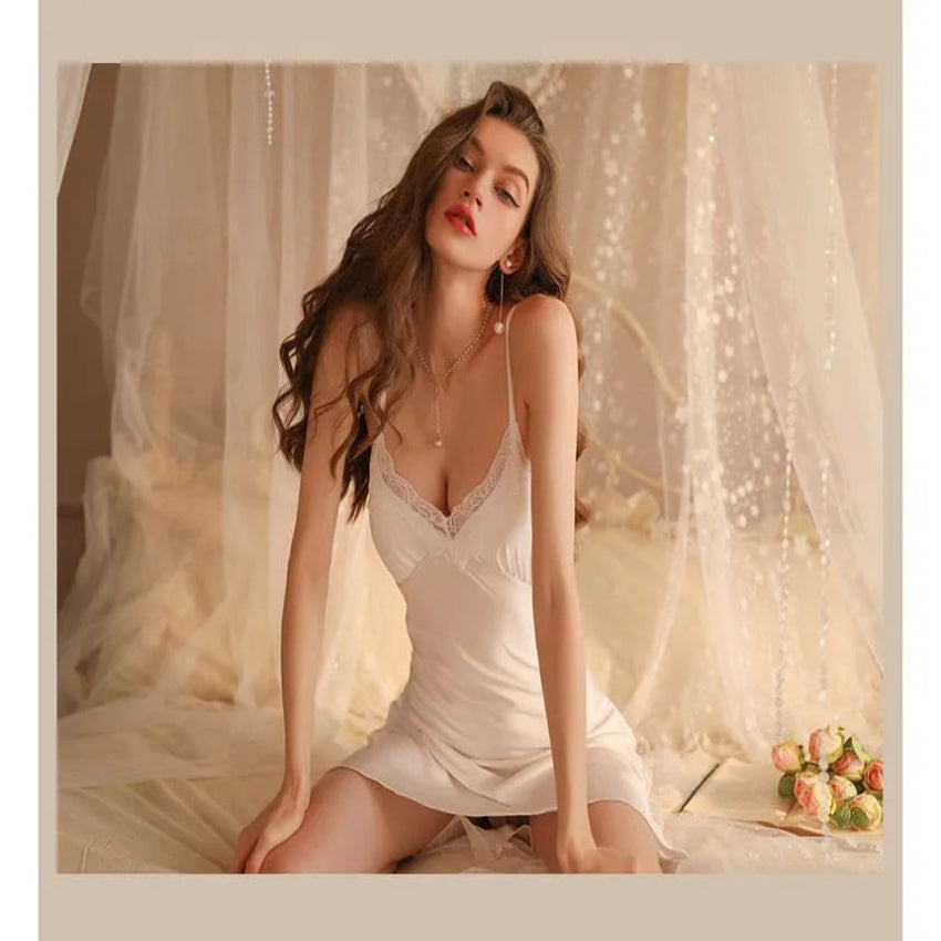 Noir Silky Lace Slip & Robe