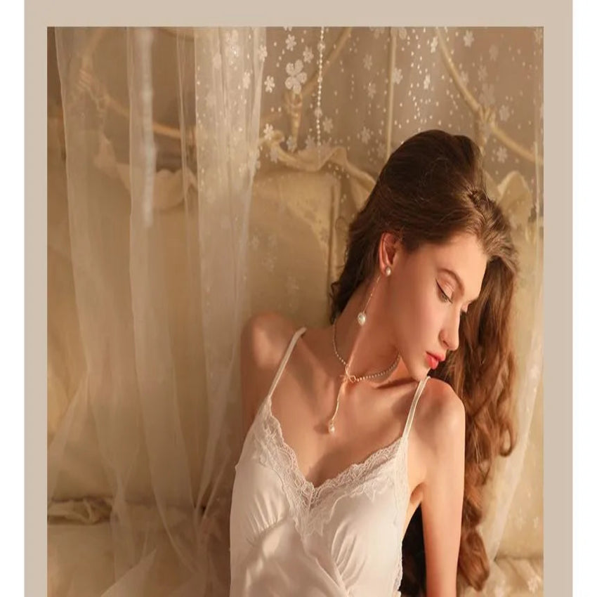 Noir Silky Lace Slip & Robe