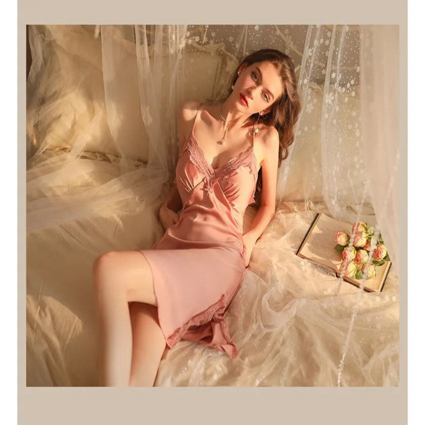 Noir Silky Lace Slip & Robe