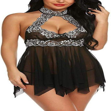 Black Lace Halter Nightwear Set