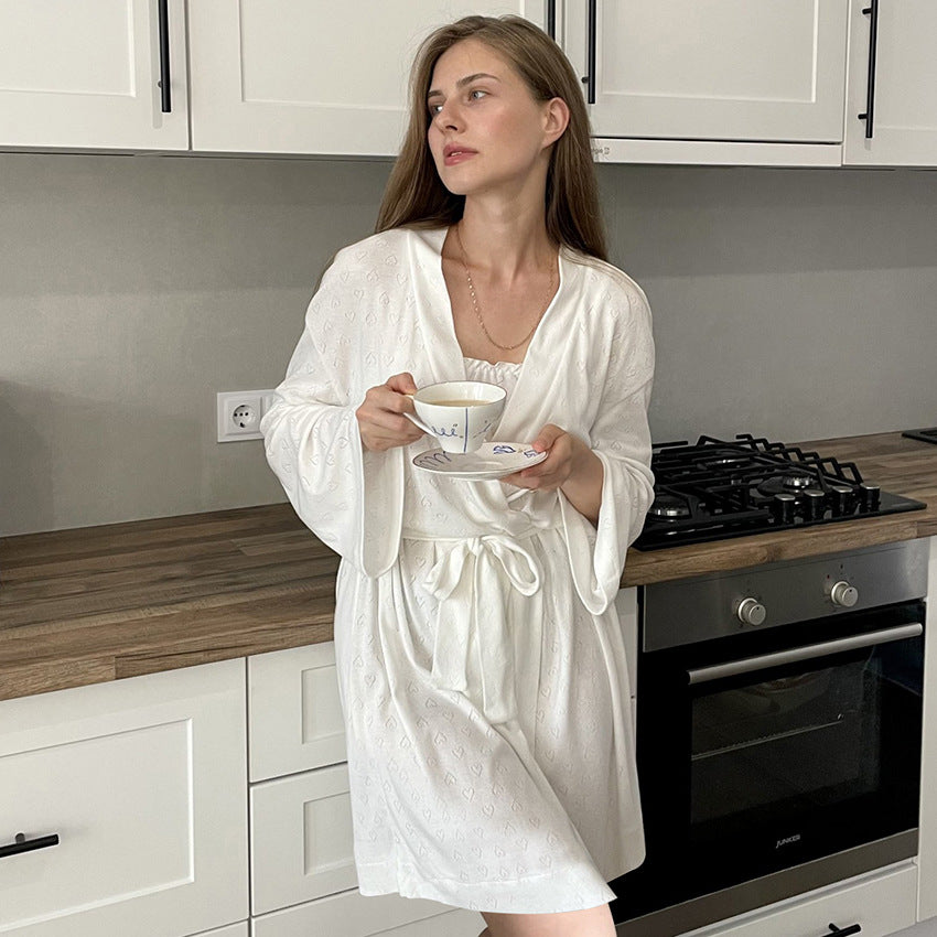Heart-Embossed Satin Wrap Robe