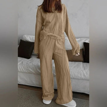 Texture Printed Dropped Shoulder Top & Pants Set