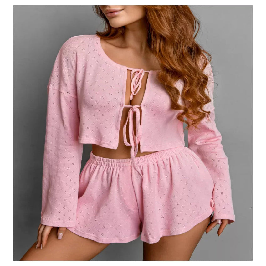 Lace-Up Crop Top and Shorts Set