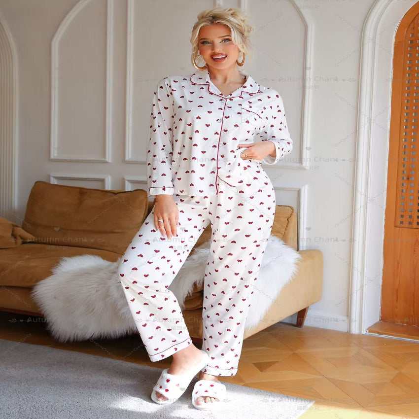 Women’s Red Heart Satin Sleepwear Set