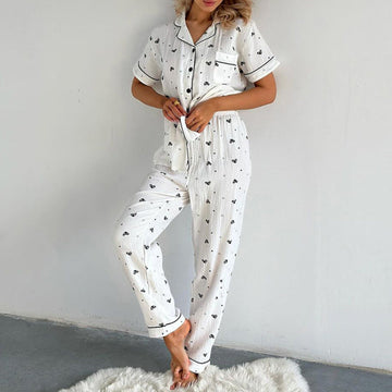 Soft Cotton Button-Up Heart Pajama Set