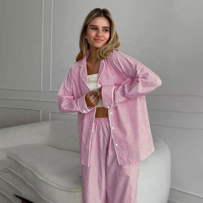 Plaid Patchwork Pajama Set for Women