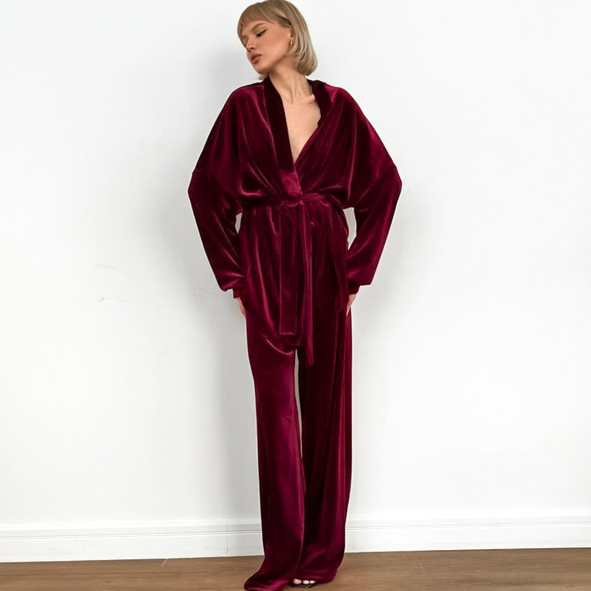 Luxury Velvet Robe Jumpsuit For Women