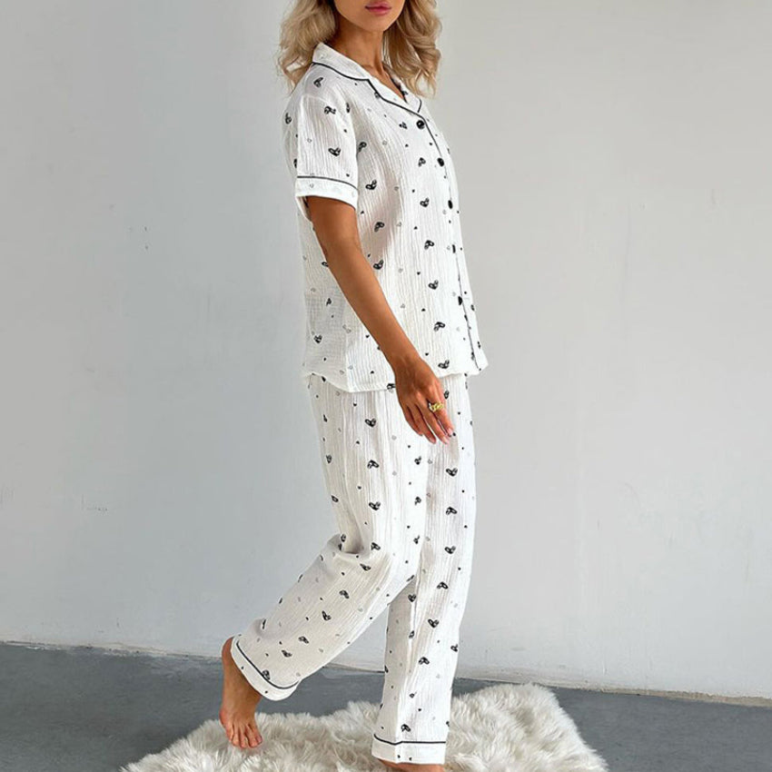 Soft Cotton Button-Up Heart Pajama Set