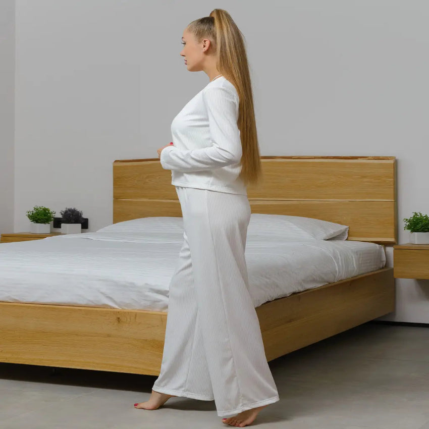 White Striped Button-Up Pajama Set