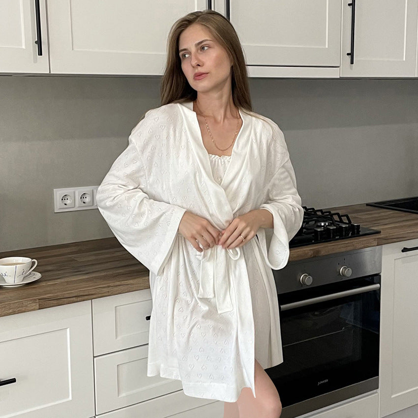 Heart-Embossed Satin Wrap Robe