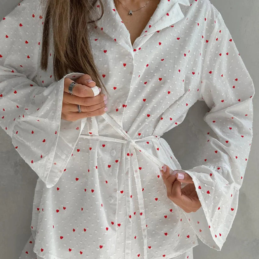 Love Printed Long Sleeve Cotton Pajama Set with Pants for Women