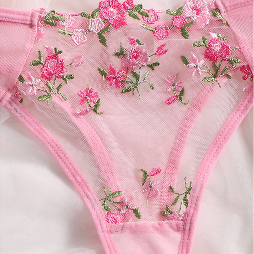 Transparent Floral Embroidered Lace Bra & Panty Set