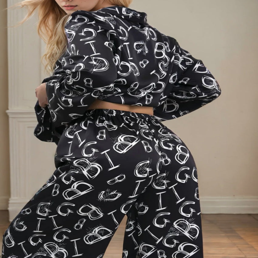 Bold Letters Print Pajama Set