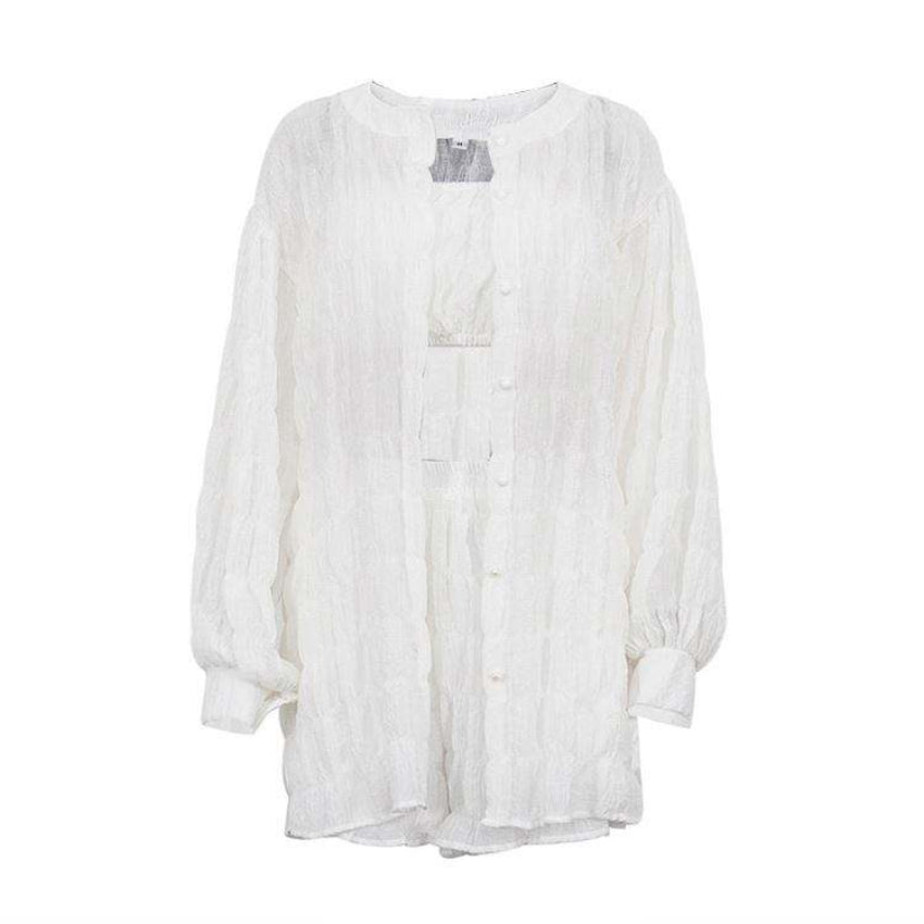 Luxury Cropped Top Skirt & Short Robe Set