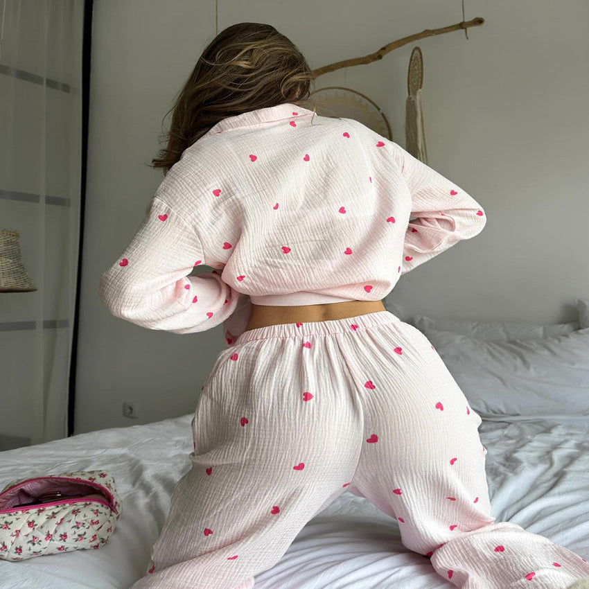 Women’s Cozy Pink Heart Cotton Pajama Set