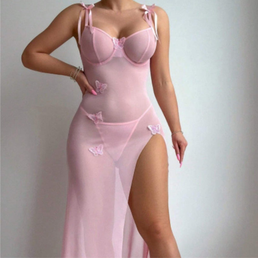 See-Through Mesh Lingerie Gown with Thong