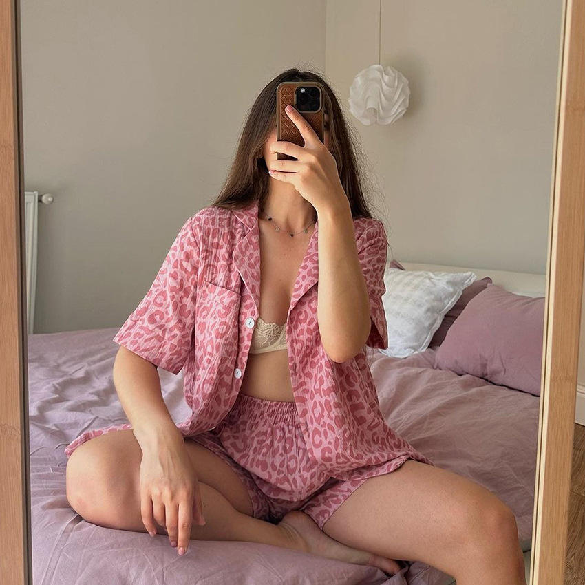 Women’s Luxury Pink Cotton Leopard Printed Set