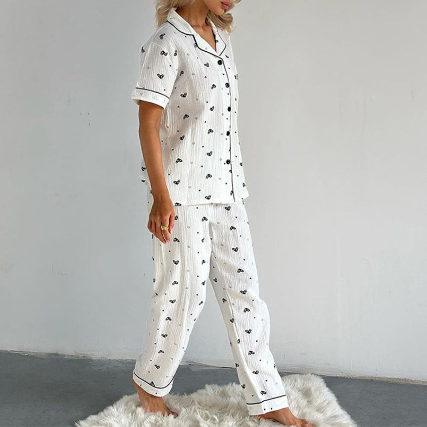Soft Cotton Button-Up Heart Pajama Set