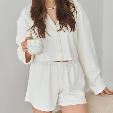 Ribbed Collared Button-Up Lounge Set