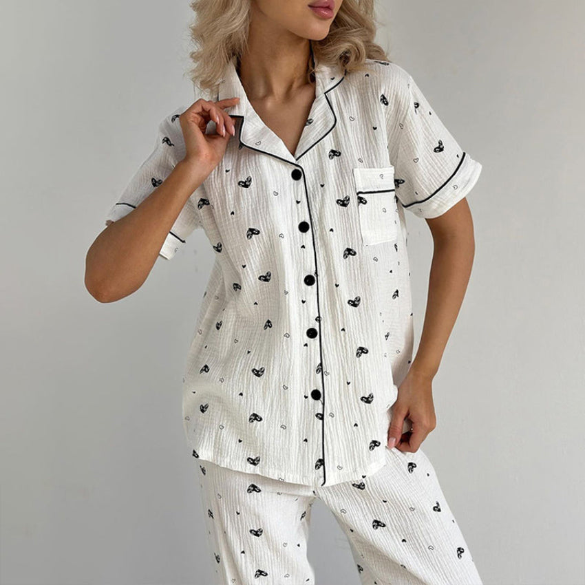 Soft Cotton Button-Up Heart Pajama Set