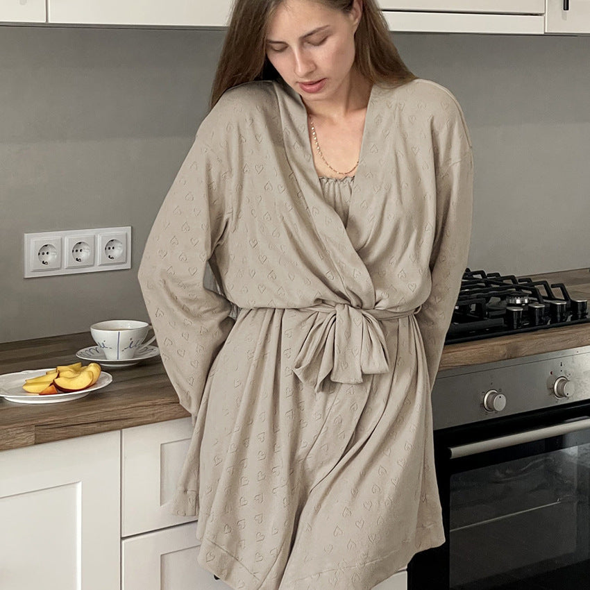 Heart-Embossed Satin Wrap Robe