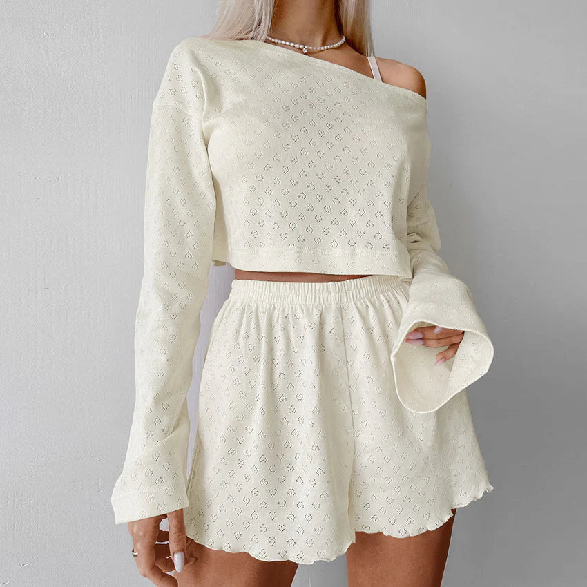 Soft & Stretchy Knit Long Sleeve Top & Shorts Set