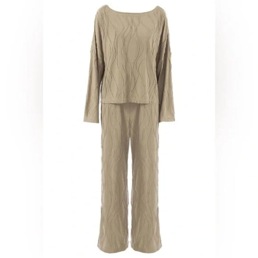 Texture Printed Dropped Shoulder Top & Pants Set