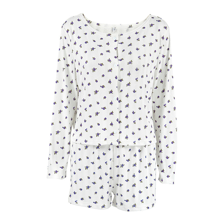 Floral Cotton Pajama Set – Long Sleeve Top & Shorts