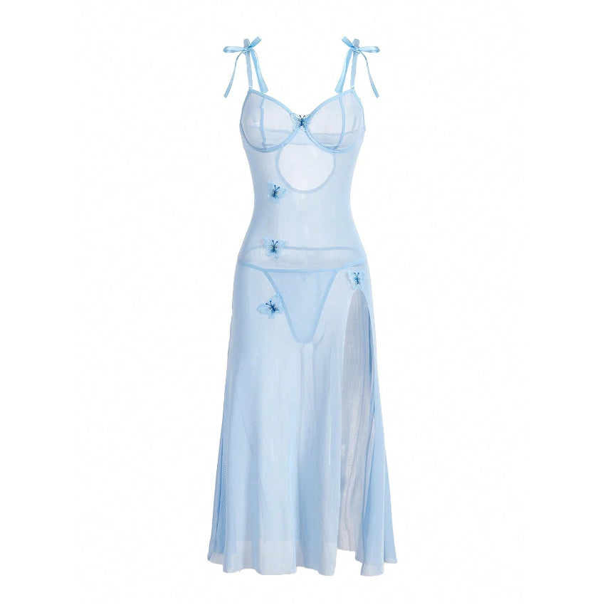 See-Through Mesh Lingerie Gown with Thong