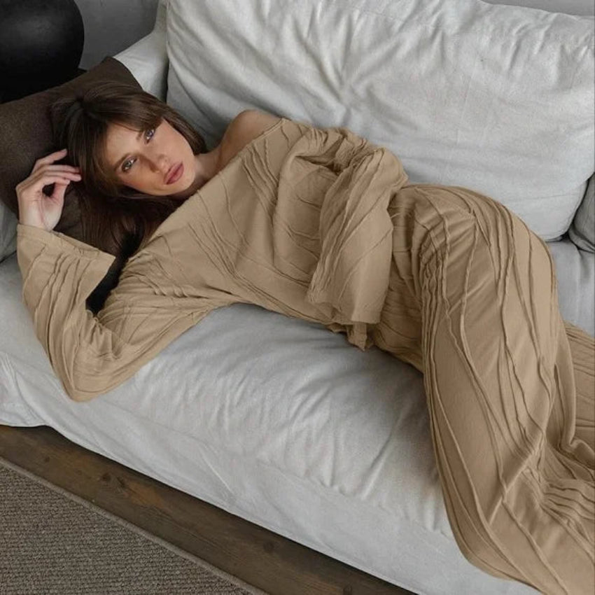 Texture Printed Dropped Shoulder Top & Pants Set