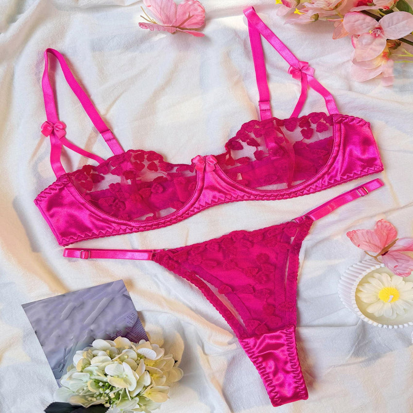 Sexy Floral Embroidered Mesh Underwire Bra Set