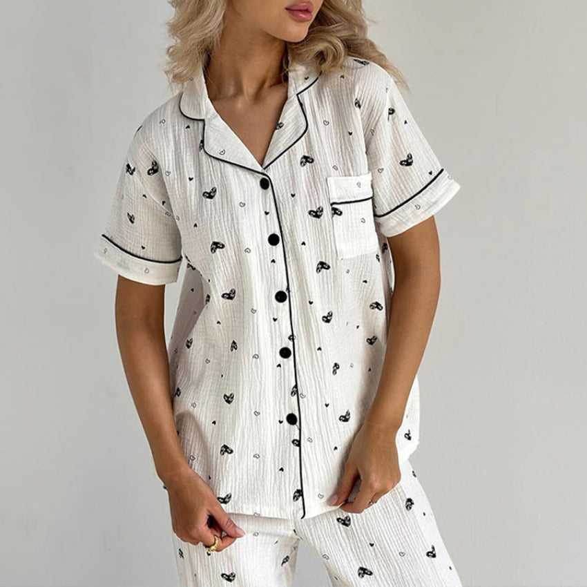 Soft Cotton Button-Up Heart Pajama Set