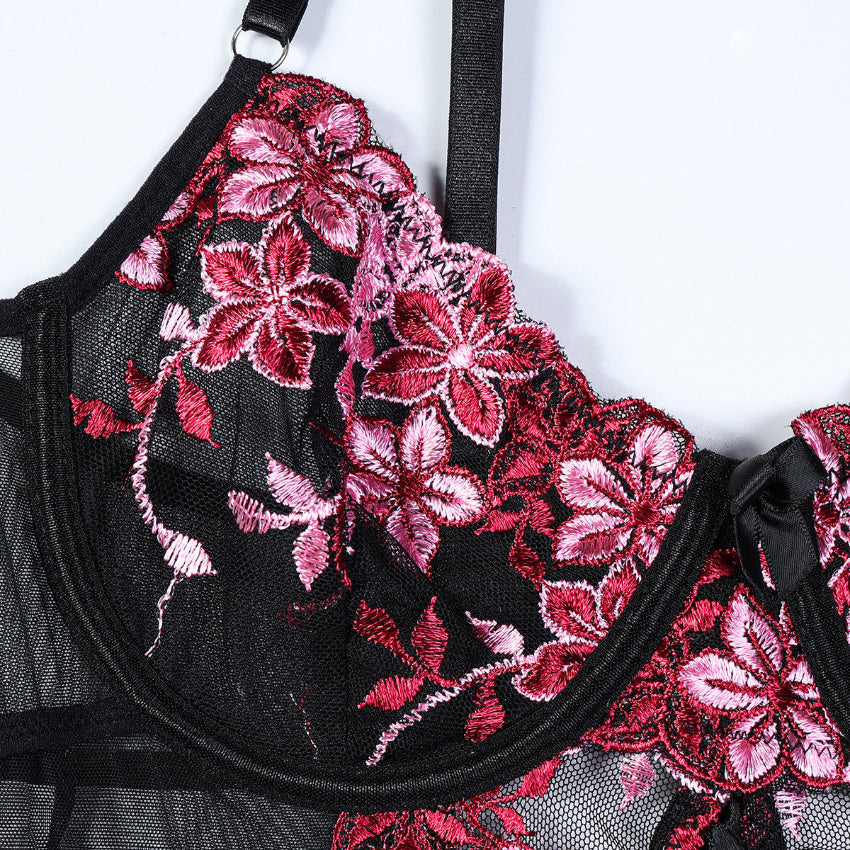 Floral Lace Garter Corset Set