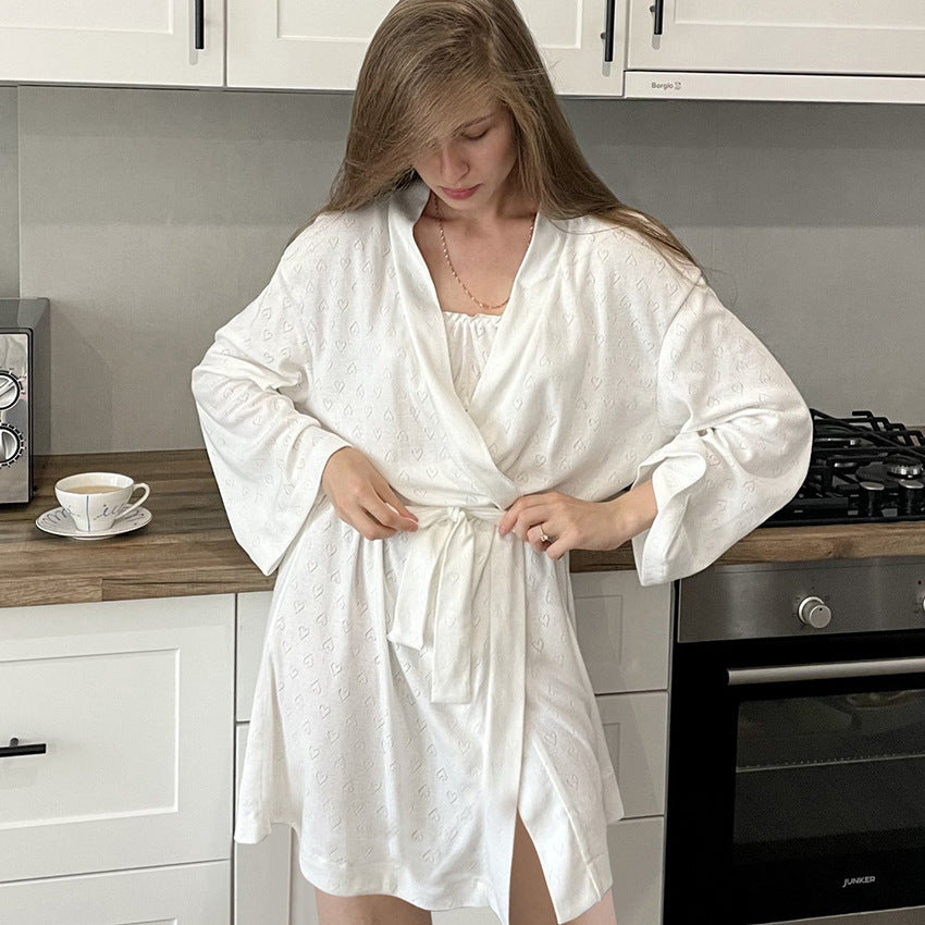 Heart-Embossed Satin Wrap Robe
