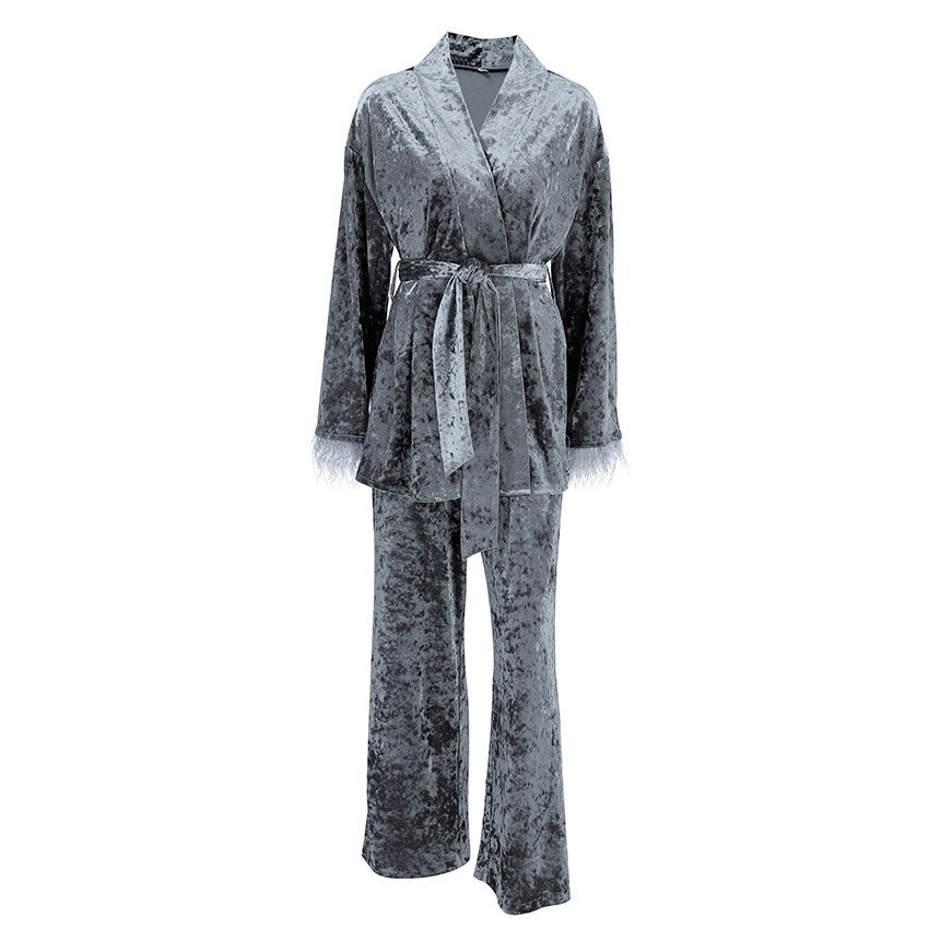 Velvet Robe Pajama Set For Women