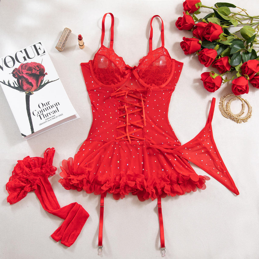 Red Crystal Glow Lingerie Set