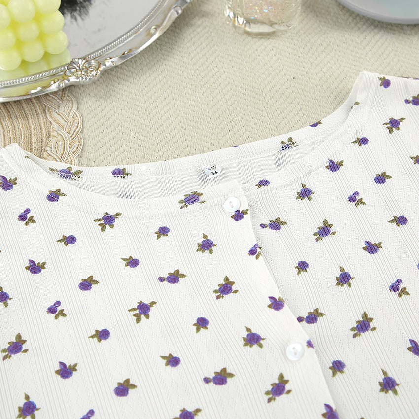 Floral Cotton Pajama Set – Long Sleeve Top & Shorts