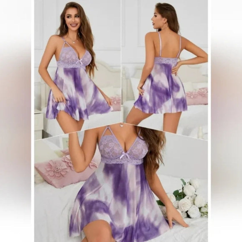 Purple Glow Lace Sleepwear Set