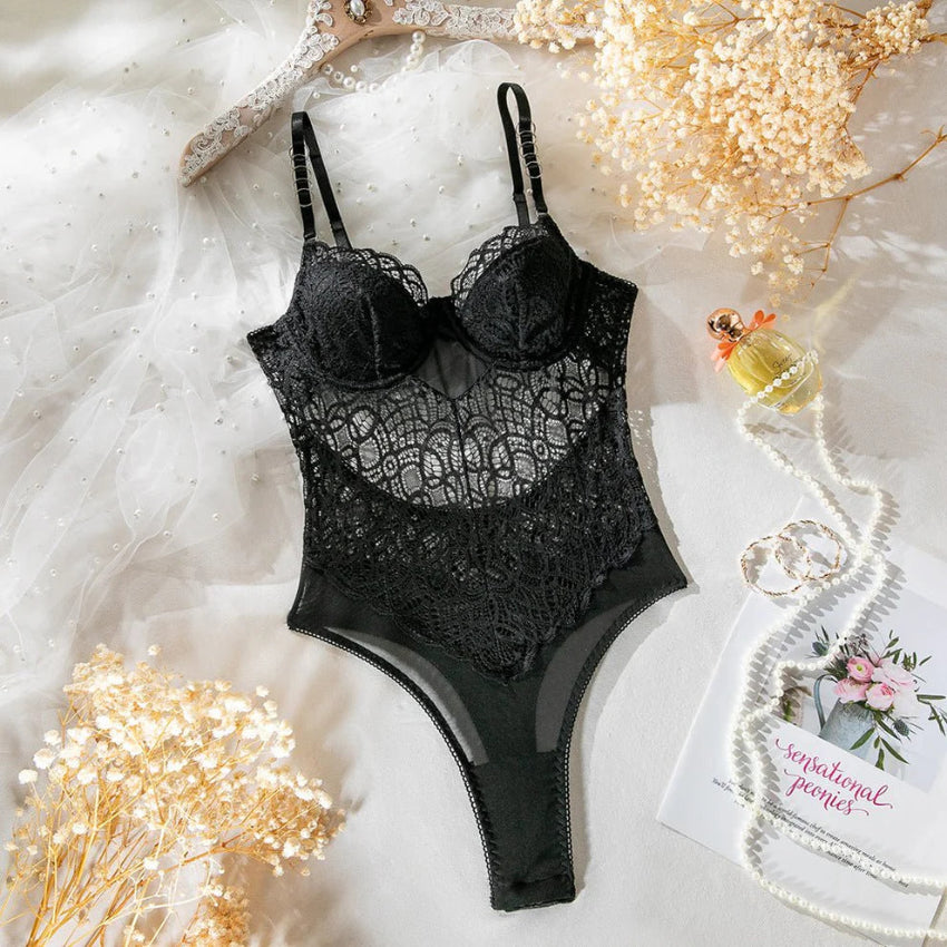 Midnight Black Web Lace Bodysuit