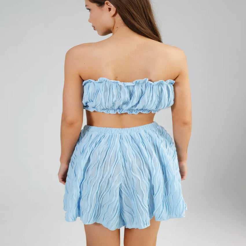 Luxury Cropped Top Skirt & Short Robe Set