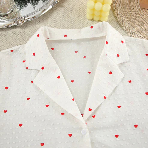 Love Printed Long Sleeve Cotton Pajama Set with Pants for Women