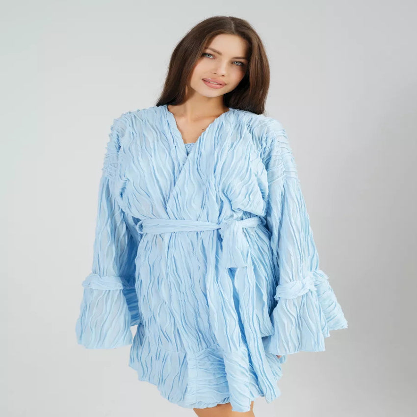 Luxury Cropped Top Skirt & Short Robe Set