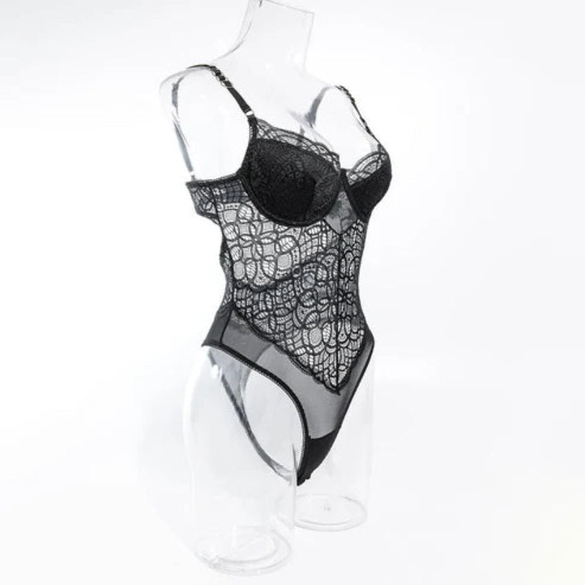Midnight Black Web Lace Bodysuit