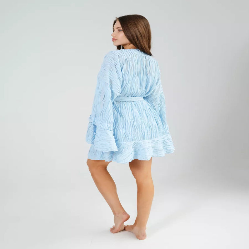 Luxury Cropped Top Skirt & Short Robe Set