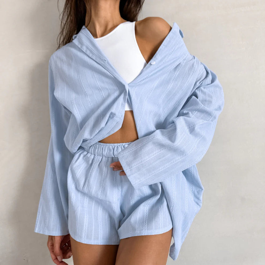 Women’s Cotton Striped Pajama Set – Long Sleeve 2-Piece