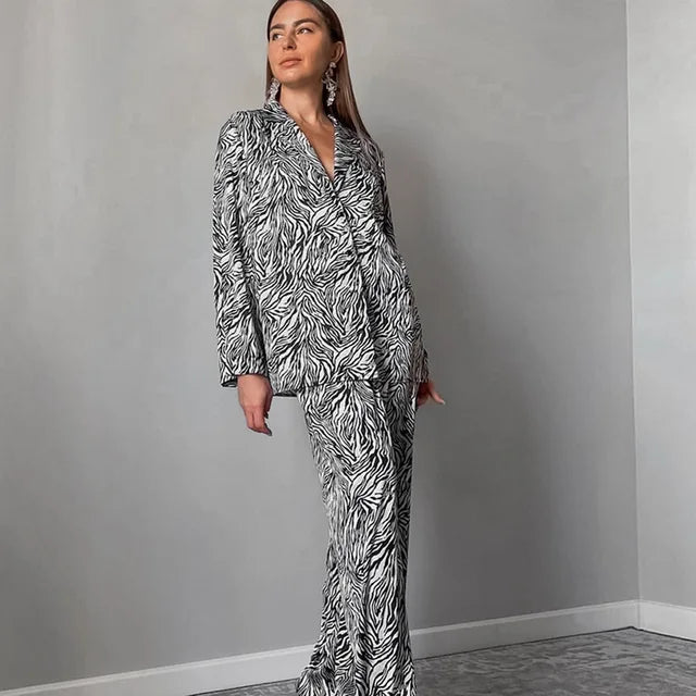Zebra Print Long Sleeve Pajama Set for Women