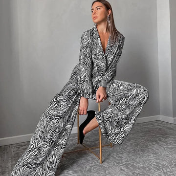Zebra Print Long Sleeve Pajama Set for Women