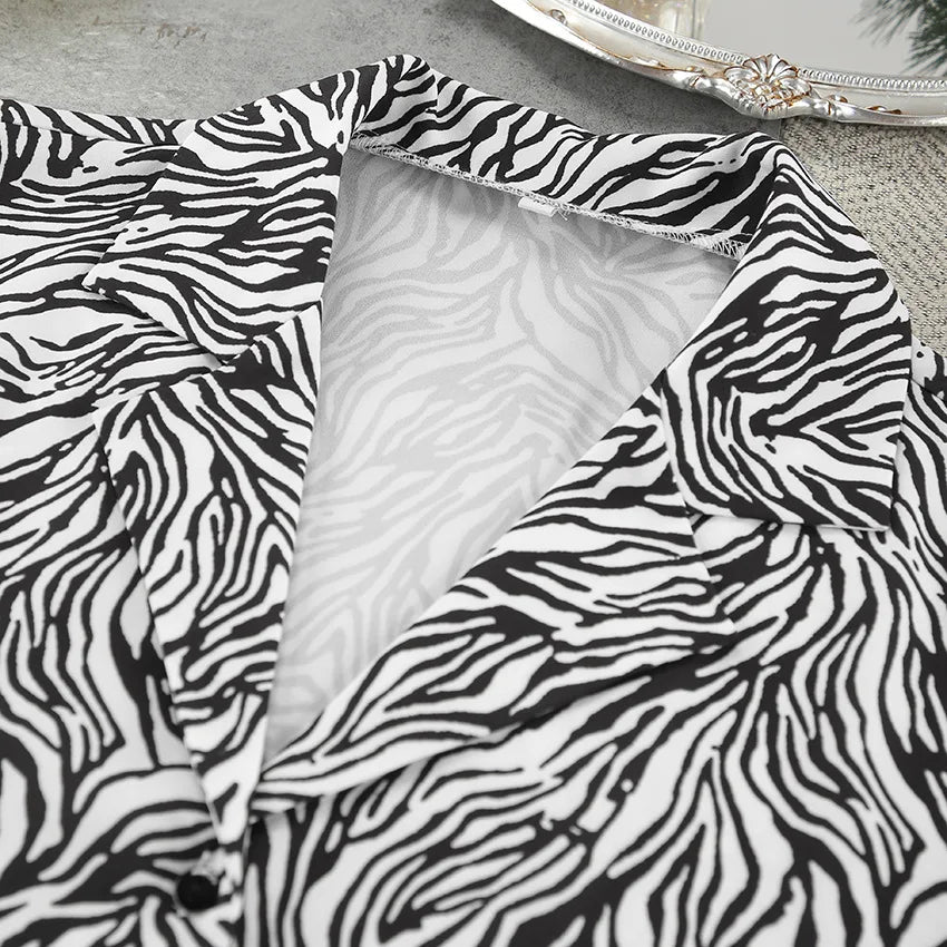 Zebra Print Long Sleeve Pajama Set for Women