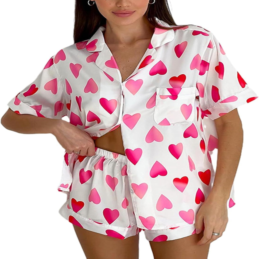 Women’s Cute Heart Pajama Shorts Set