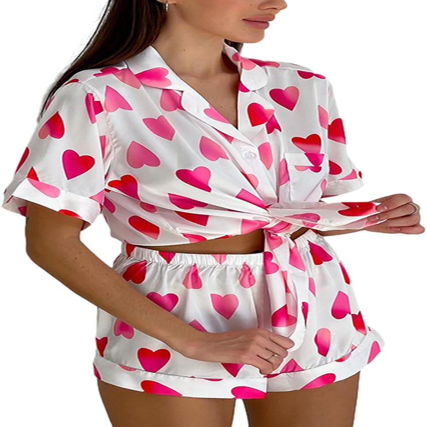 Women’s Cute Heart Pajama Shorts Set